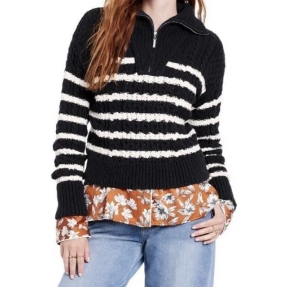 La Ligne x Target | Black Quarter Zip Striped Cable Knit
Sweater Size 2X